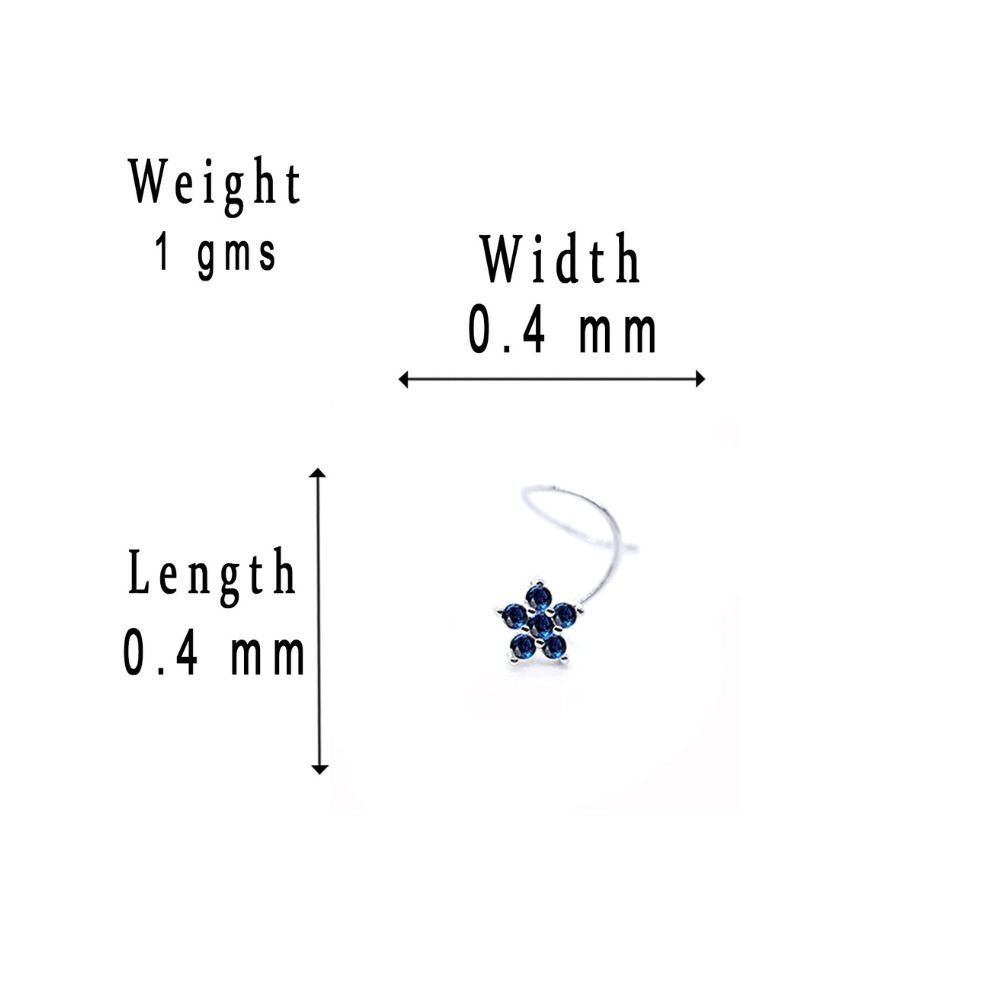 JSAJ Stone Nose Pin Wire Nose Pin in Pure 92.5 Sterling Silver