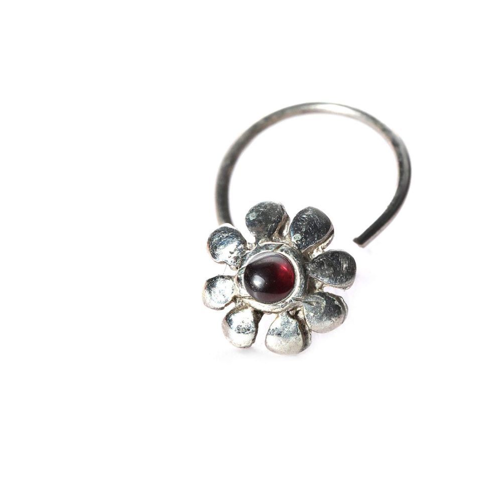 JSAJ Stone Nose Pin Wire Nose Pin in Pure 92.5 Sterling Silver