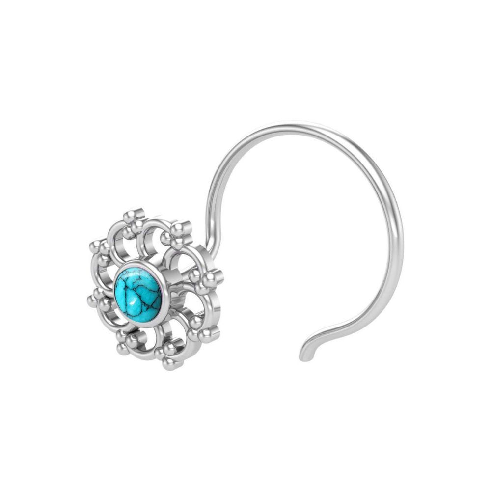 JSAJ Stone Nose Pin Wire Nose Pin in Pure 92.5 Sterling Silver