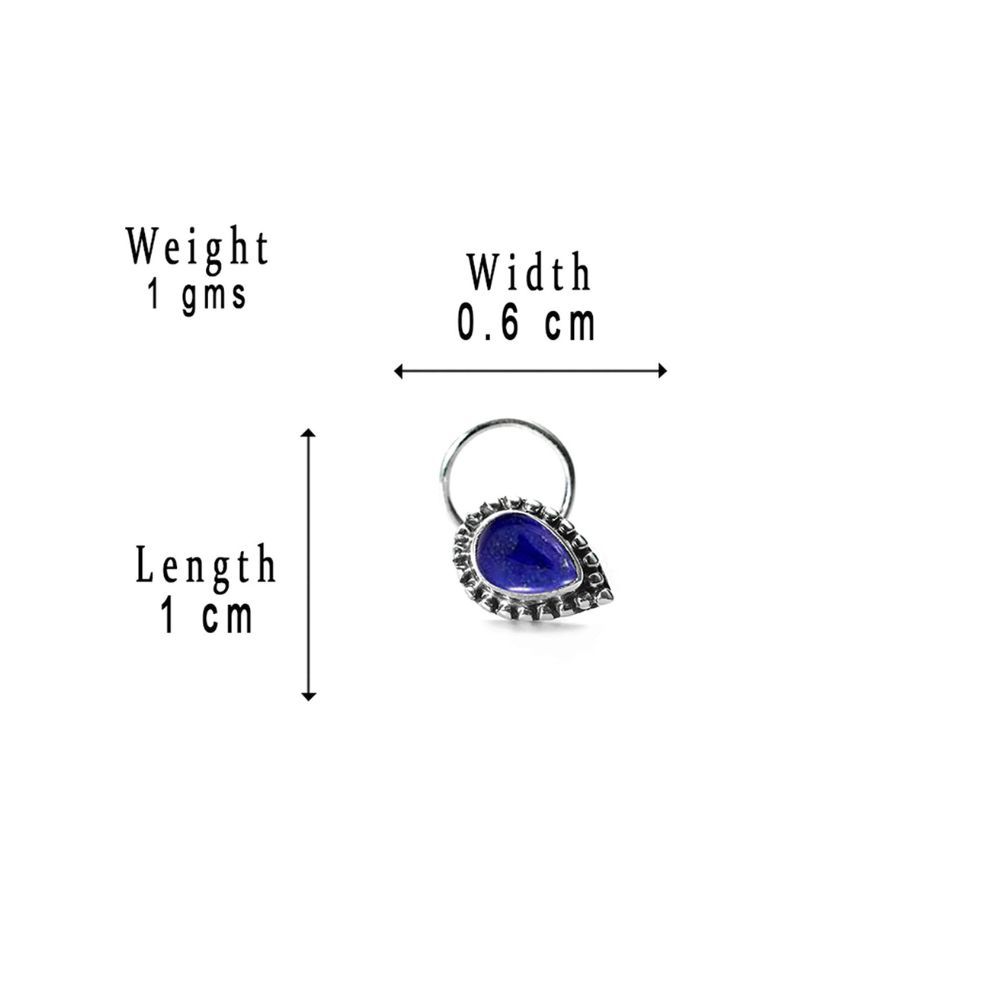 JSAJ Stone Nose Pin Wire Nose Pin in Pure 92.5 Sterling Silver