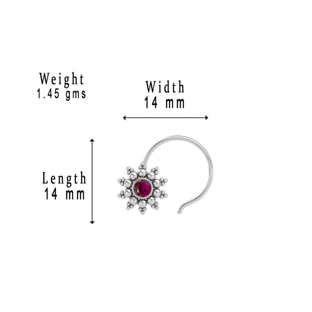 JSAJ Stone Nose Pin Wire Nose Pin in Pure 92.5 Sterling Silver