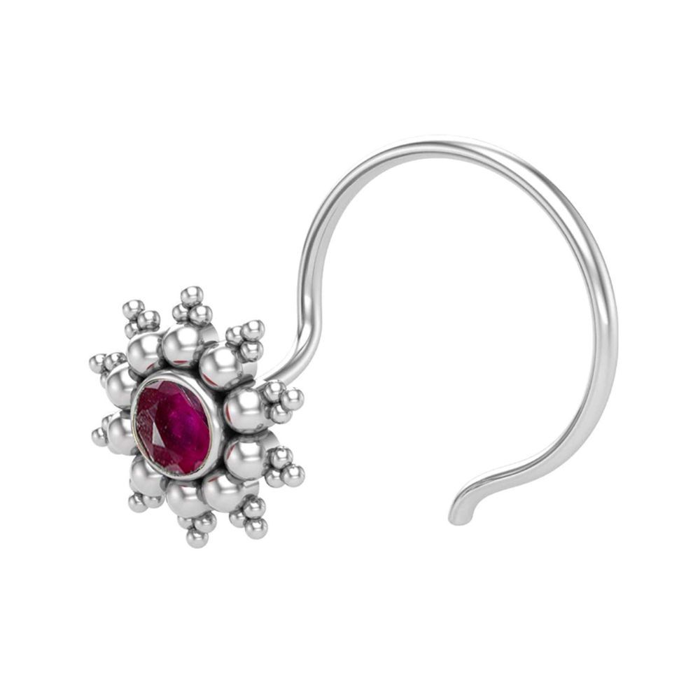 JSAJ Stone Nose Pin Wire Nose Pin in Pure 92.5 Sterling Silver