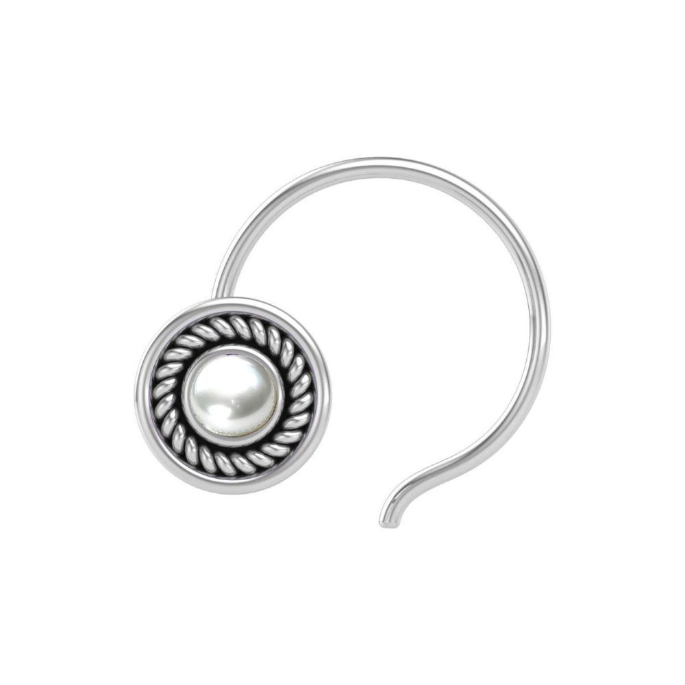 JSAJ Stone Nose Pin Wire Nose Pin in Pure 92.5 Sterling Silver