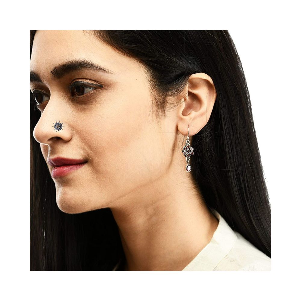 JSAJ Stone Nose Pin Wire Nose Pin in Pure 92.5 Sterling Silver