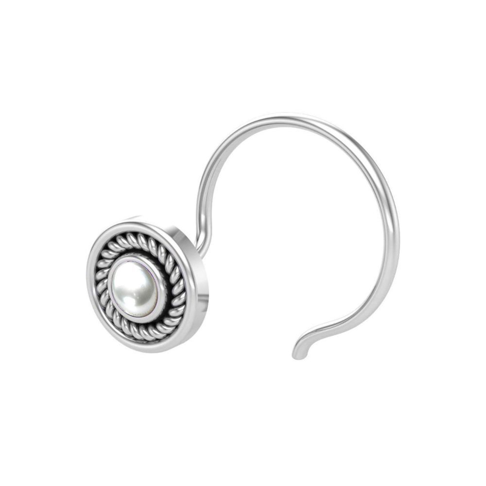 JSAJ Stone Nose Pin Wire Nose Pin in Pure 92.5 Sterling Silver