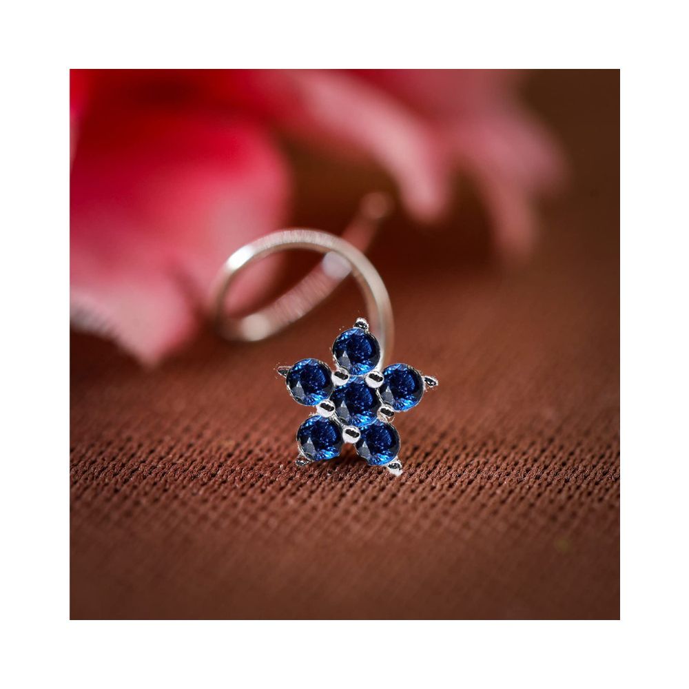JSAJ Stone Nose Pin Wire Nose Pin in Pure 92.5 Sterling Silver