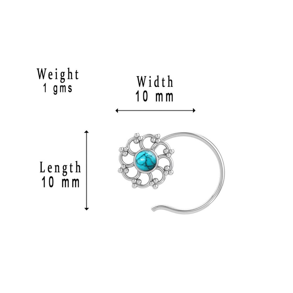 JSAJ Stone Nose Pin Wire Nose Pin in Pure 92.5 Sterling Silver