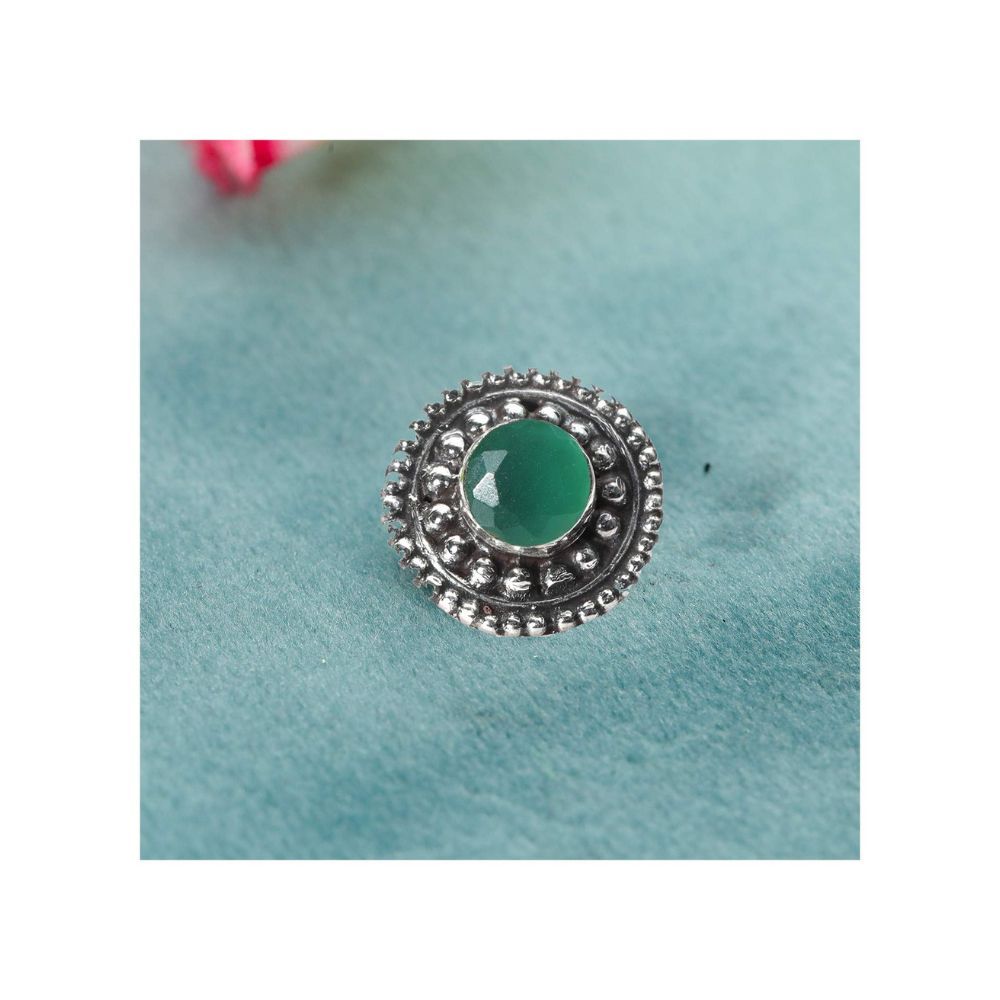 JSAJ Stone Nose Pin Wire Nose Pin in Pure 92.5 Sterling Silver