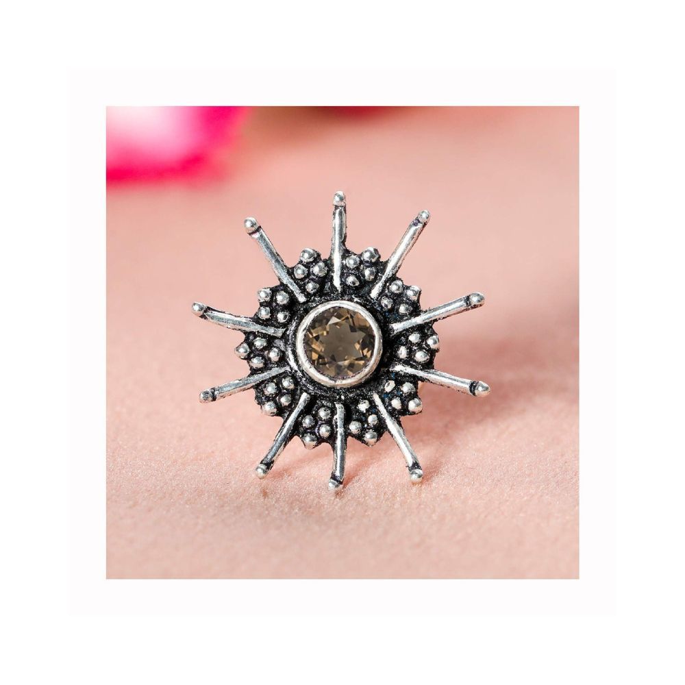JSAJ Stone Nose Pin Wire Nose Pin in Pure 92.5 Sterling Silver