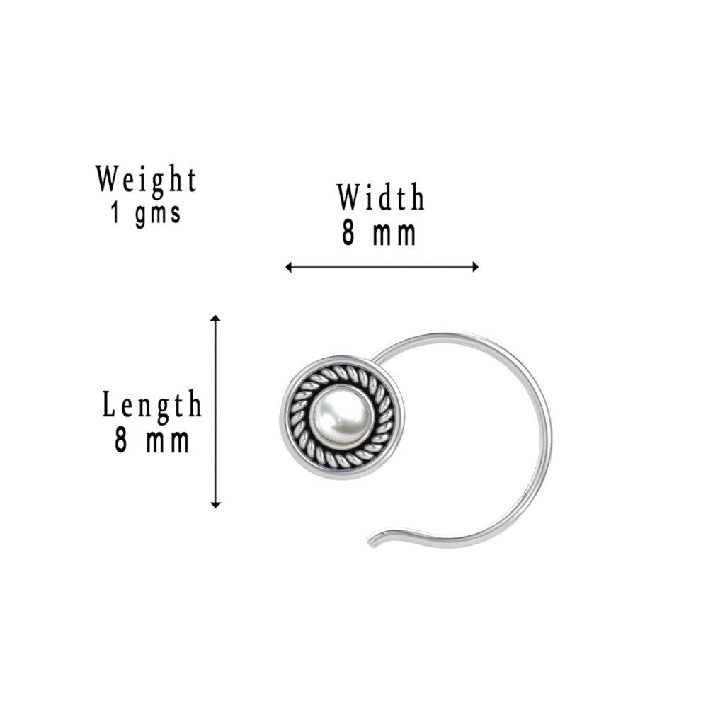 JSAJ Stone Nose Pin Wire Nose Pin in Pure 92.5 Sterling Silver