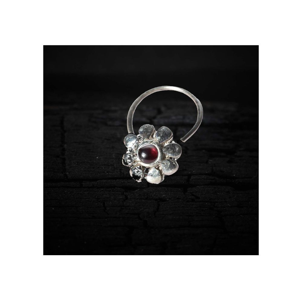 JSAJ Stone Nose Pin Wire Nose Pin in Pure 92.5 Sterling Silver