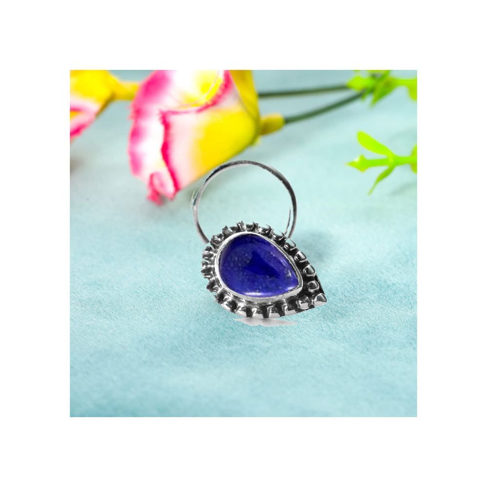 JSAJ Stone Nose Pin Wire Nose Pin in Pure 92.5 Sterling Silver