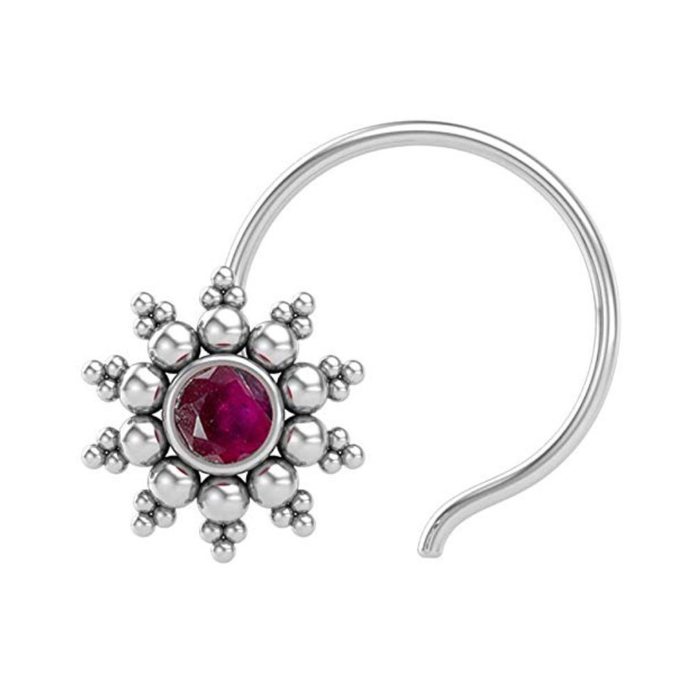 JSAJ Stone Nose Pin Wire Nose Pin in Pure 92.5 Sterling Silver