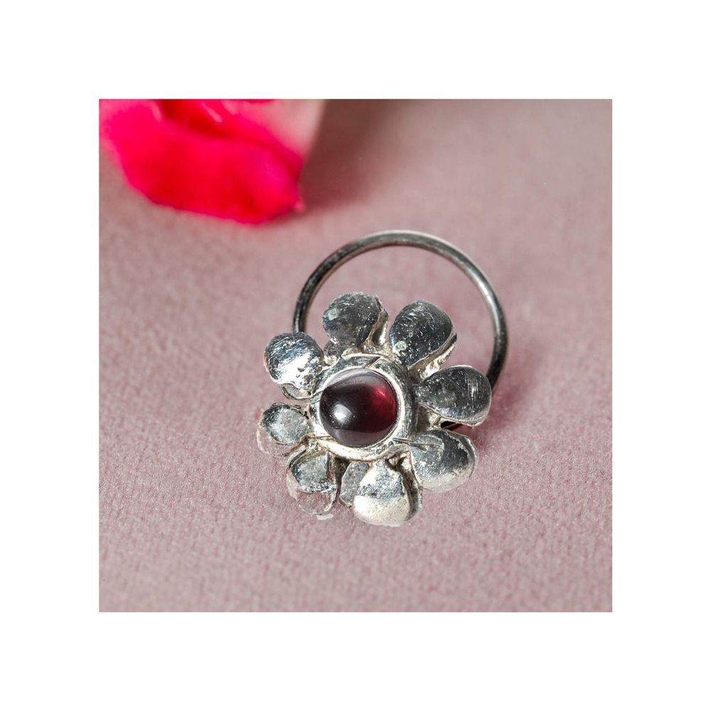 JSAJ Stone Nose Pin Wire Nose Pin in Pure 92.5 Sterling Silver