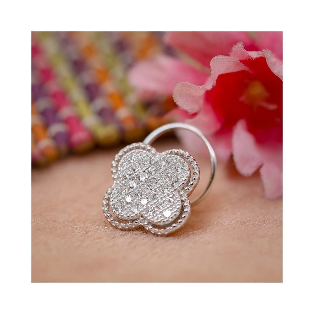 JSAJ Stone Nose Pin Wire Nose Pin in Pure 92.5 Sterling Silver Diamond Look Rhodium Plating