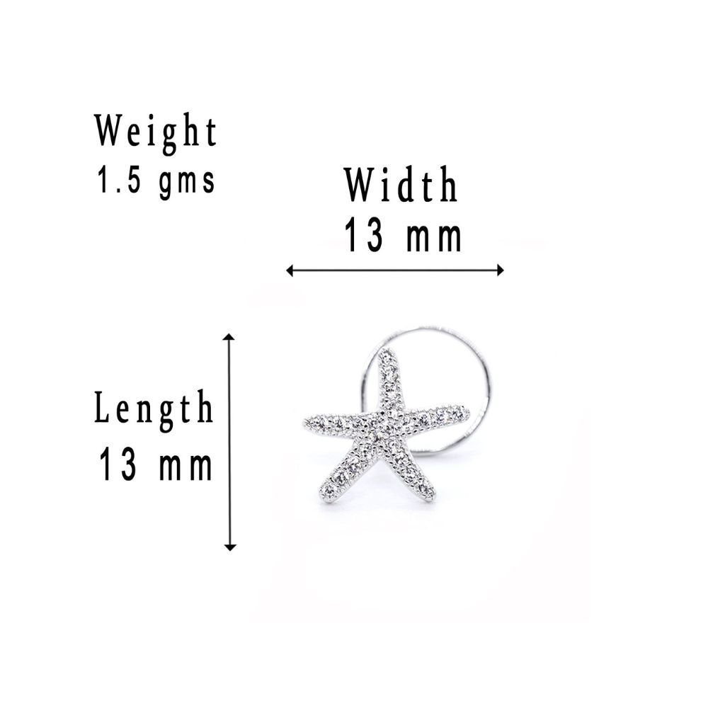 JSAJ Stone Nose Pin Wire Nose Pin in Pure 92.5 Sterling Silver Diamond Look Rhodium Plating