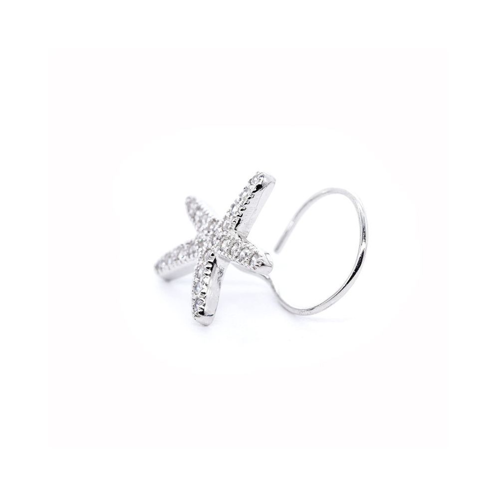JSAJ Stone Nose Pin Wire Nose Pin in Pure 92.5 Sterling Silver Diamond Look Rhodium Plating