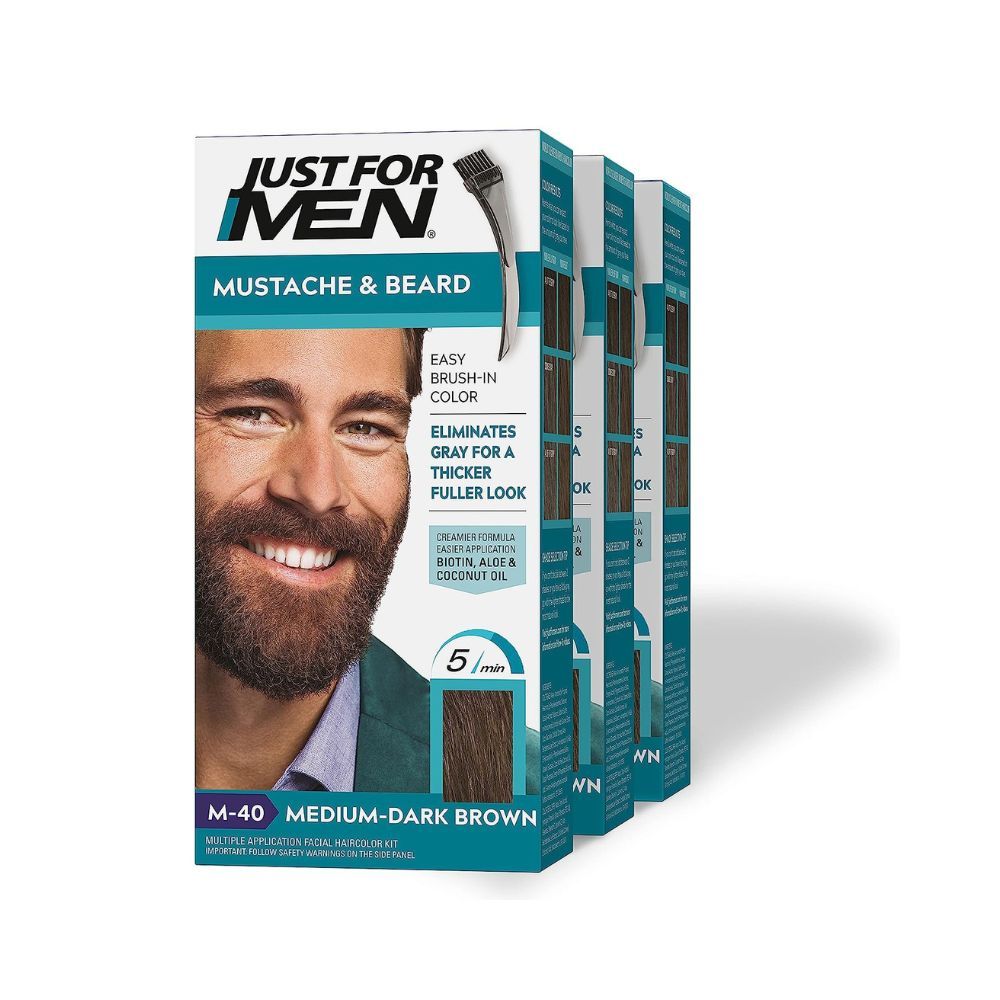 Just For Men Brush-In Color Gel Mustache & Beard Color, 72.6g (Pack of 3) - Medium-Dark Brown M-40