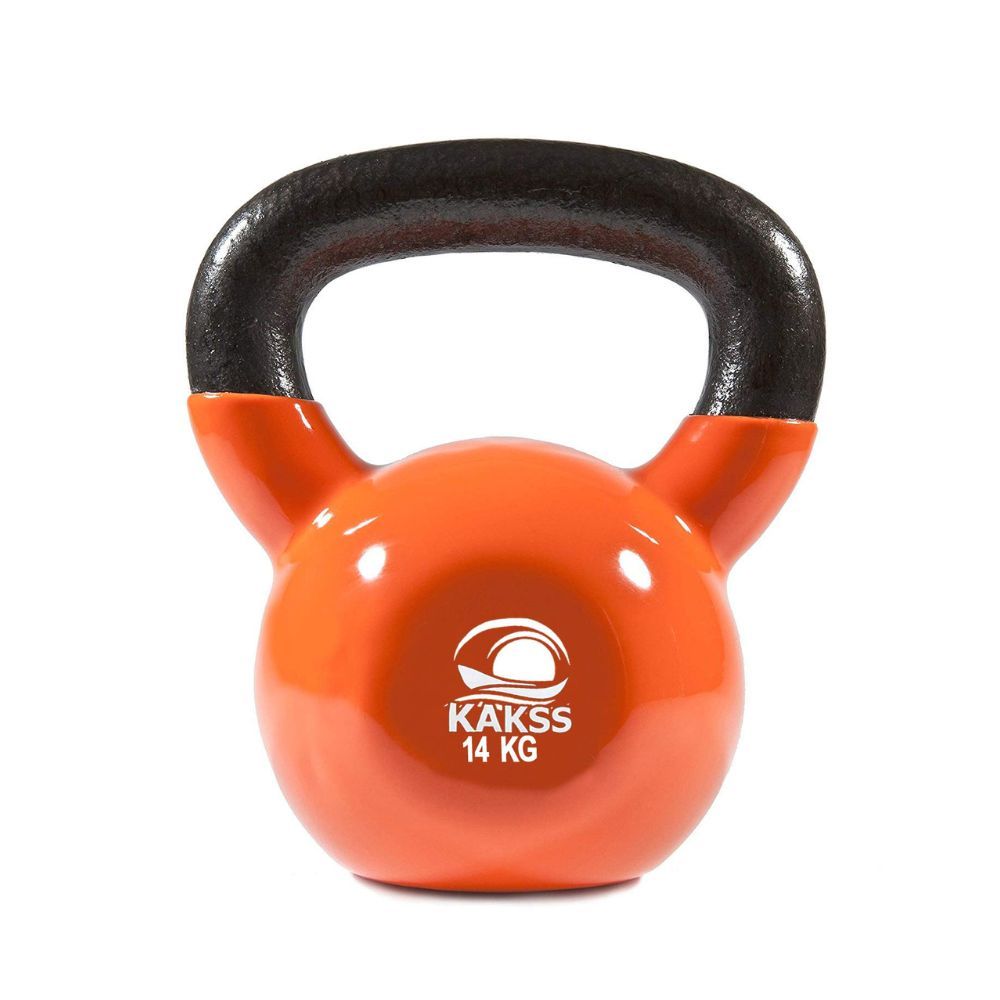 Kakss Vinyl half coating Kettle Bell for Gym & Workout (14 KG (Orange))