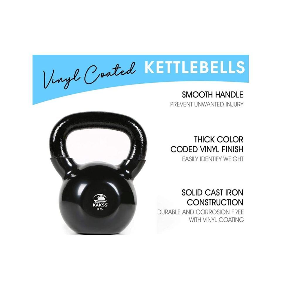 Kakss Vinyl half coating Kettle Bell for Gym & Workout (black 8kg)