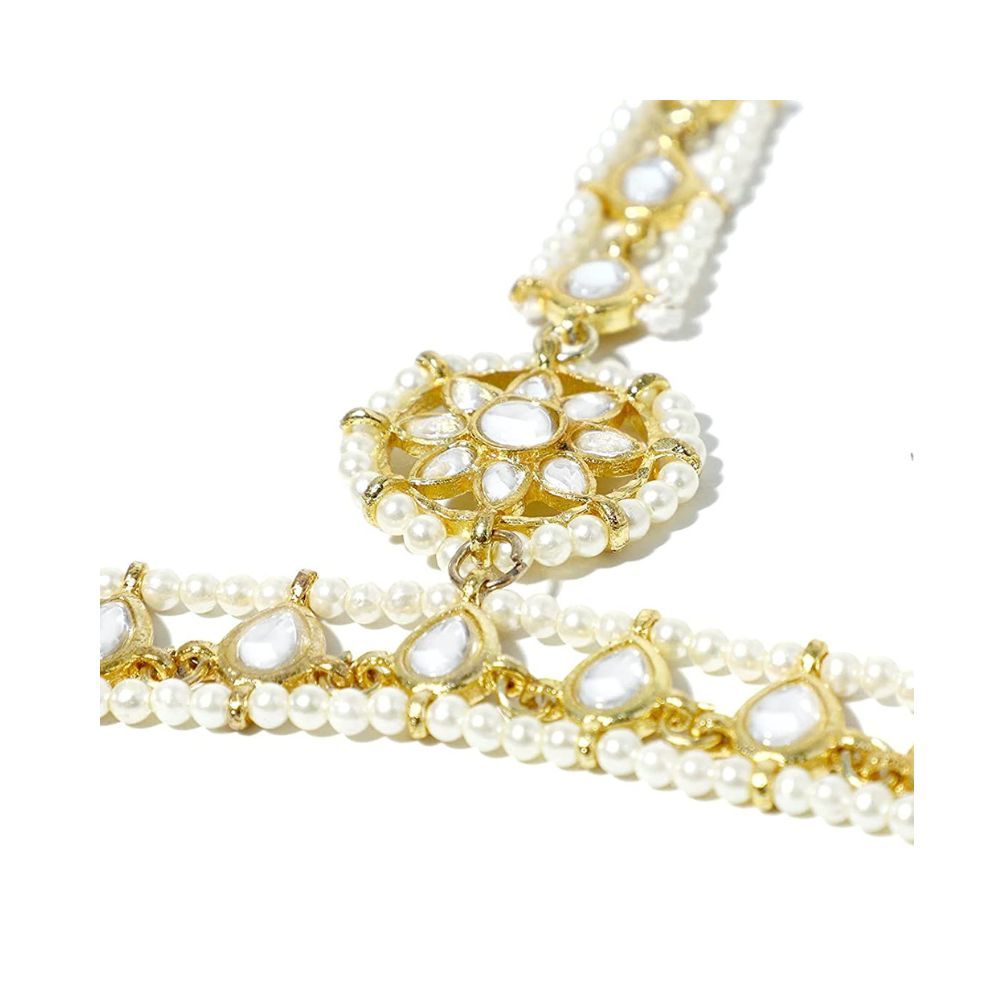 Karatcart Gold-Plated Kundan Pearl Chain Hathphool