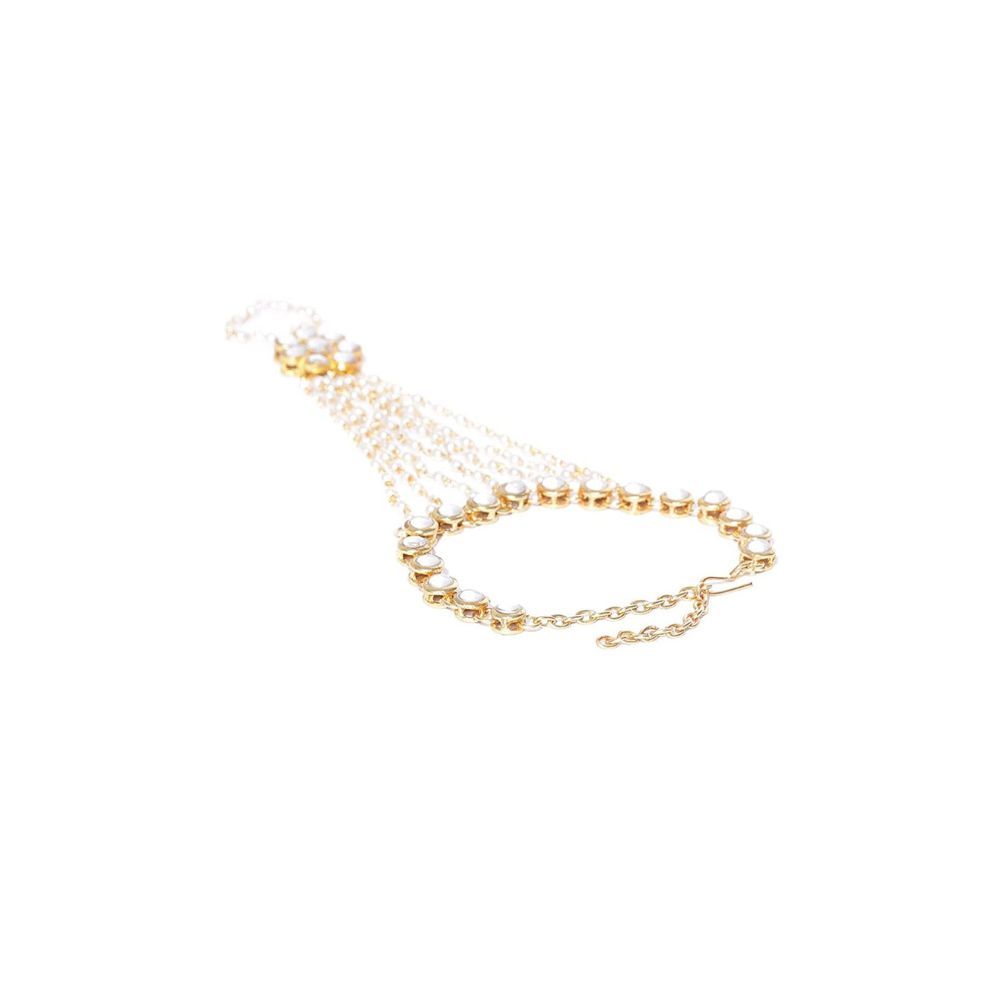 karatcart Gold Plated Kundan Pearl Chain Hathphool for Women