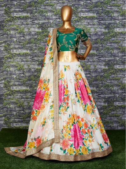 Karishma Kapoor Cream Floral Digital Printed Organza Bridal Lehenga Choli
Semi Stitched
