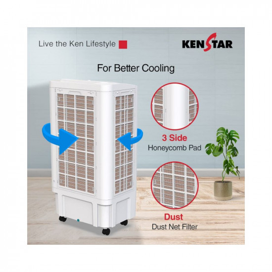 Kenstar Tall Boy HC 70 RE Desert Air Cooler for Home - Honeycomb Cooling Pads, Humidity Control (70L, 170 Watts) BLACK & WHITE