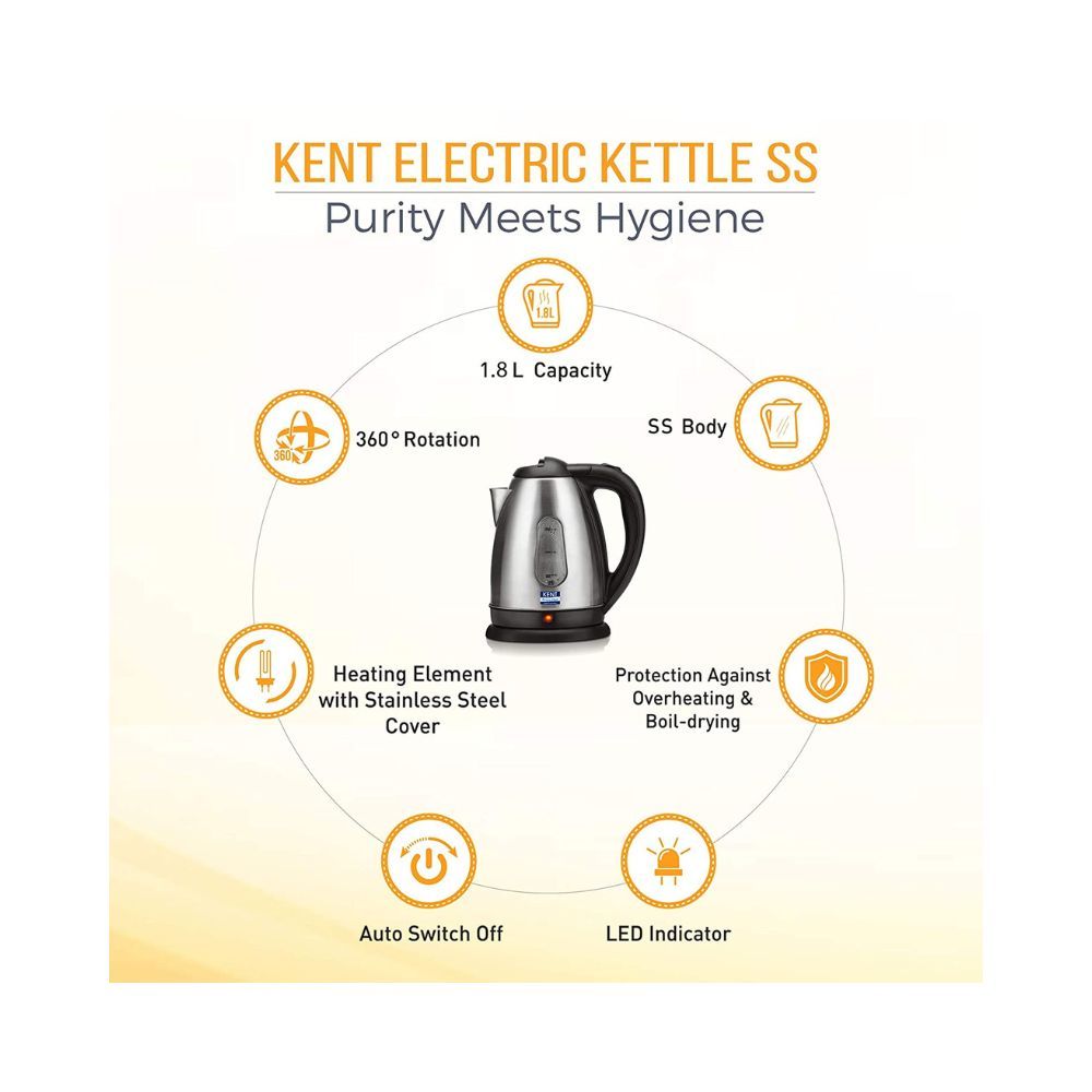 KENT 16026 Electric Kettle (1.8 L, Silver, Black)