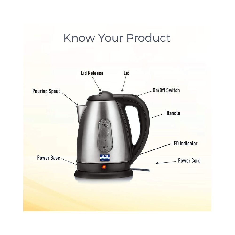 KENT 16026 Electric Kettle (1.8 L, Silver, Black)