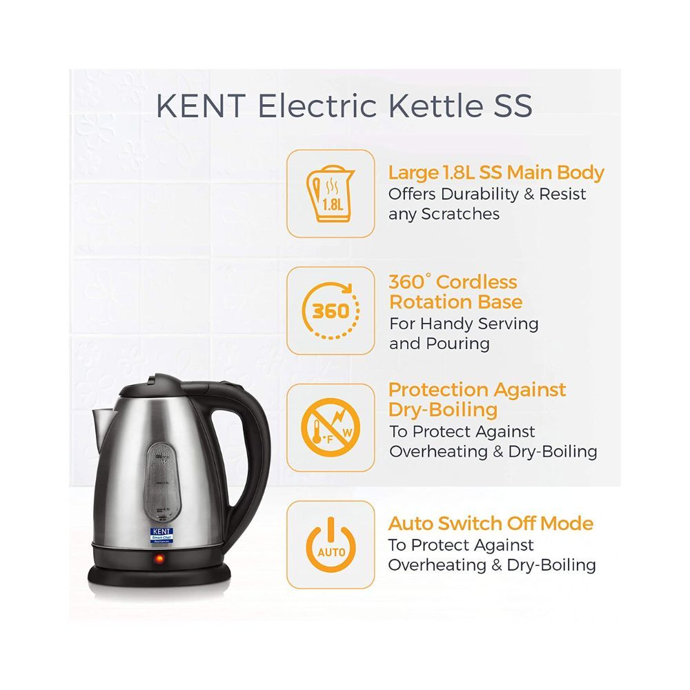 KENT 16026 Electric Kettle (1.8 L, Silver, Black)