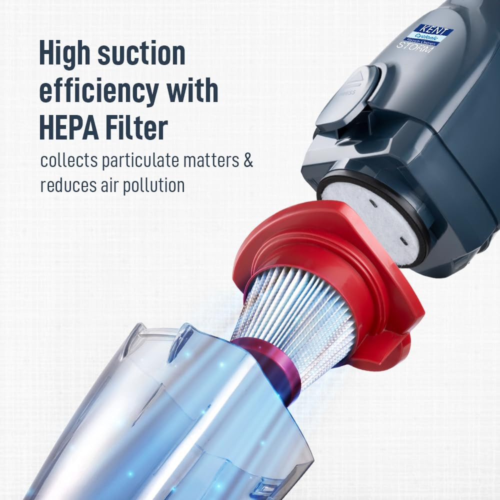 KENT Storm Vacuum Cleaner 600W  Cyclone5 Technology and HEPA Filter  Bagless Design  Ideal for Floors Curtains Carpets Sofa  Grey