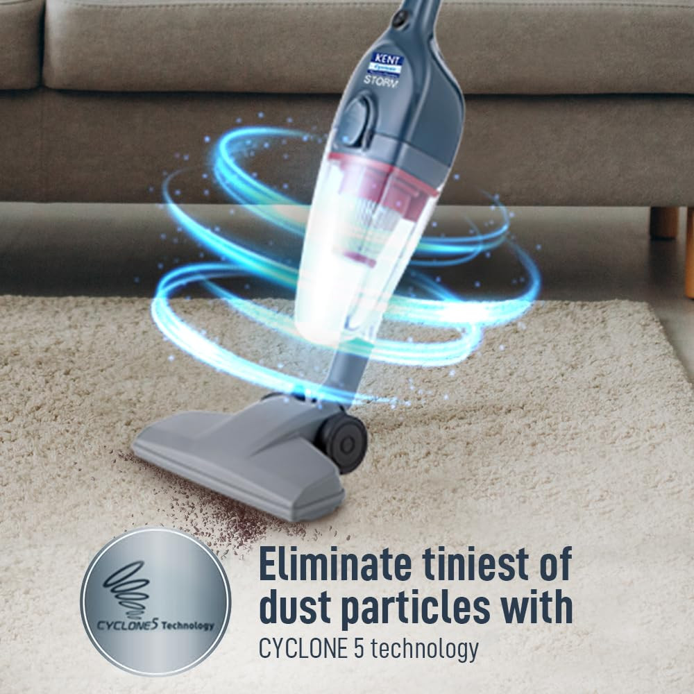 KENT Storm Vacuum Cleaner 600W  Cyclone5 Technology and HEPA Filter  Bagless Design  Ideal for Floors Curtains Carpets Sofa  Grey