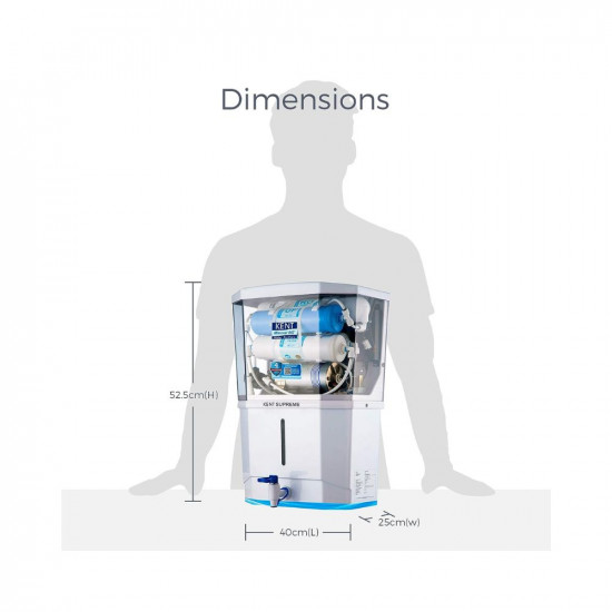 KENT Supreme RO Water (11111) | RO+UF+TDS Control+UV in Tank | Wall Mountable | Patented Mineral RO Technology| 8L Storage | 20 L/hr Output | White