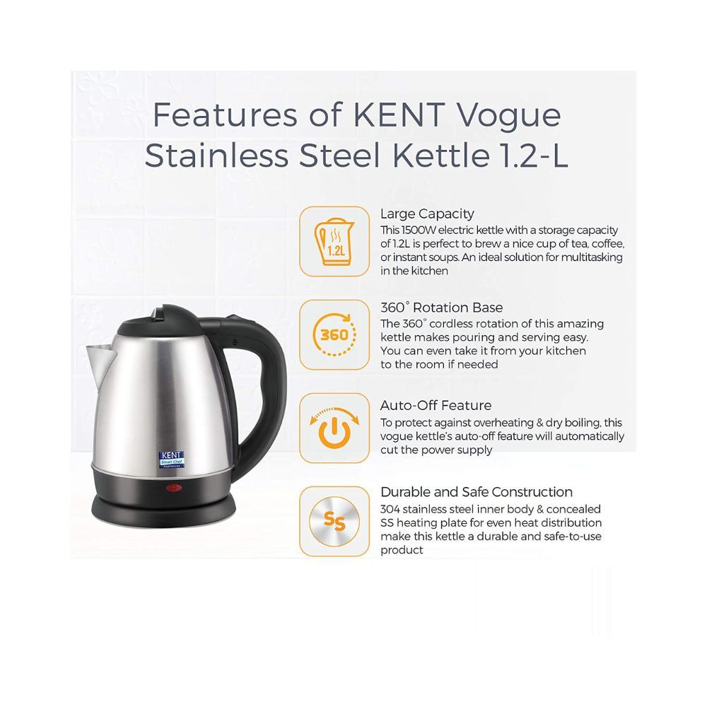 KENT VOGUE SS KETTLE Electric Kettle (1.2 L, STAINLESS STELL)