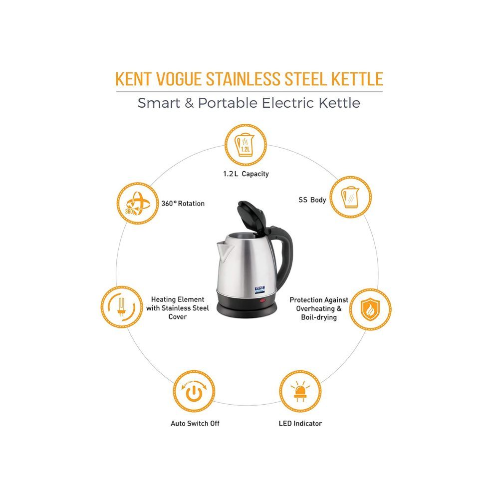 KENT VOGUE SS KETTLE Electric Kettle (1.2 L, STAINLESS STELL)