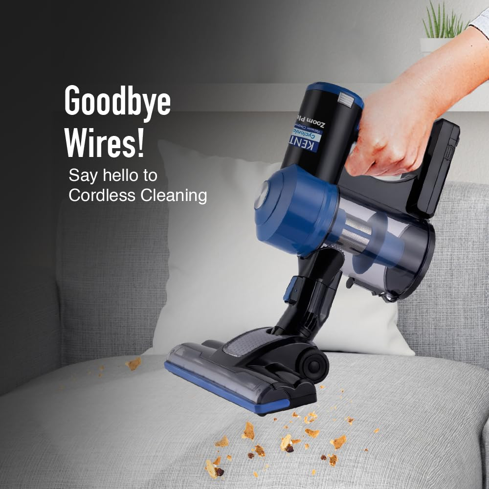 KENT Zoom Plus Vacuum Cleaner  150W  Cordless Hoseless  Rechargeable  Bagless Design  Cyclone5 Technology  Washable HEPA Filter  Multi Nozzle Operation