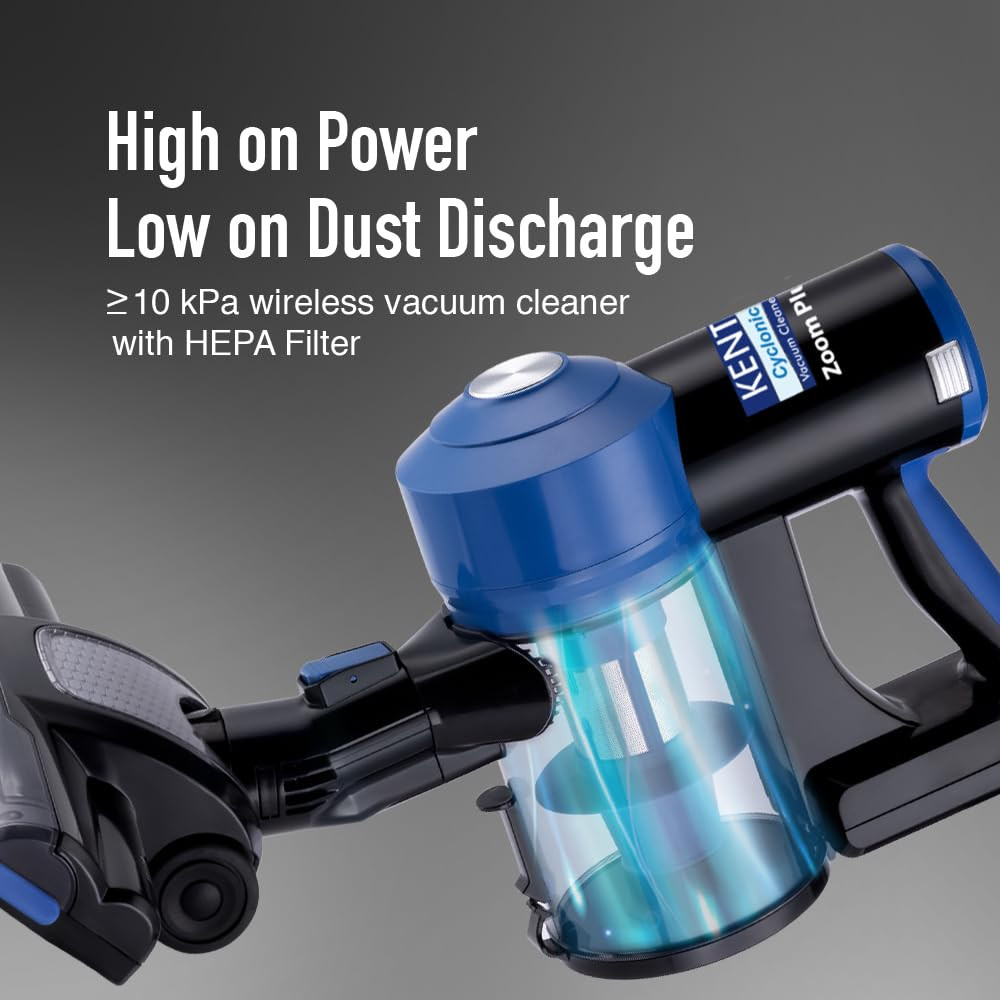 KENT Zoom Plus Vacuum Cleaner  150W  Cordless Hoseless  Rechargeable  Bagless Design  Cyclone5 Technology  Washable HEPA Filter  Multi Nozzle Operation