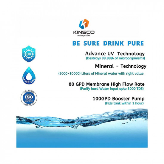 Kinsco Aqua Flame 15 Litre Copper  RO  UV  UF  TDS Adjuster Pure Copper Water Purifier Dispenser Machine With Free Pre Filter