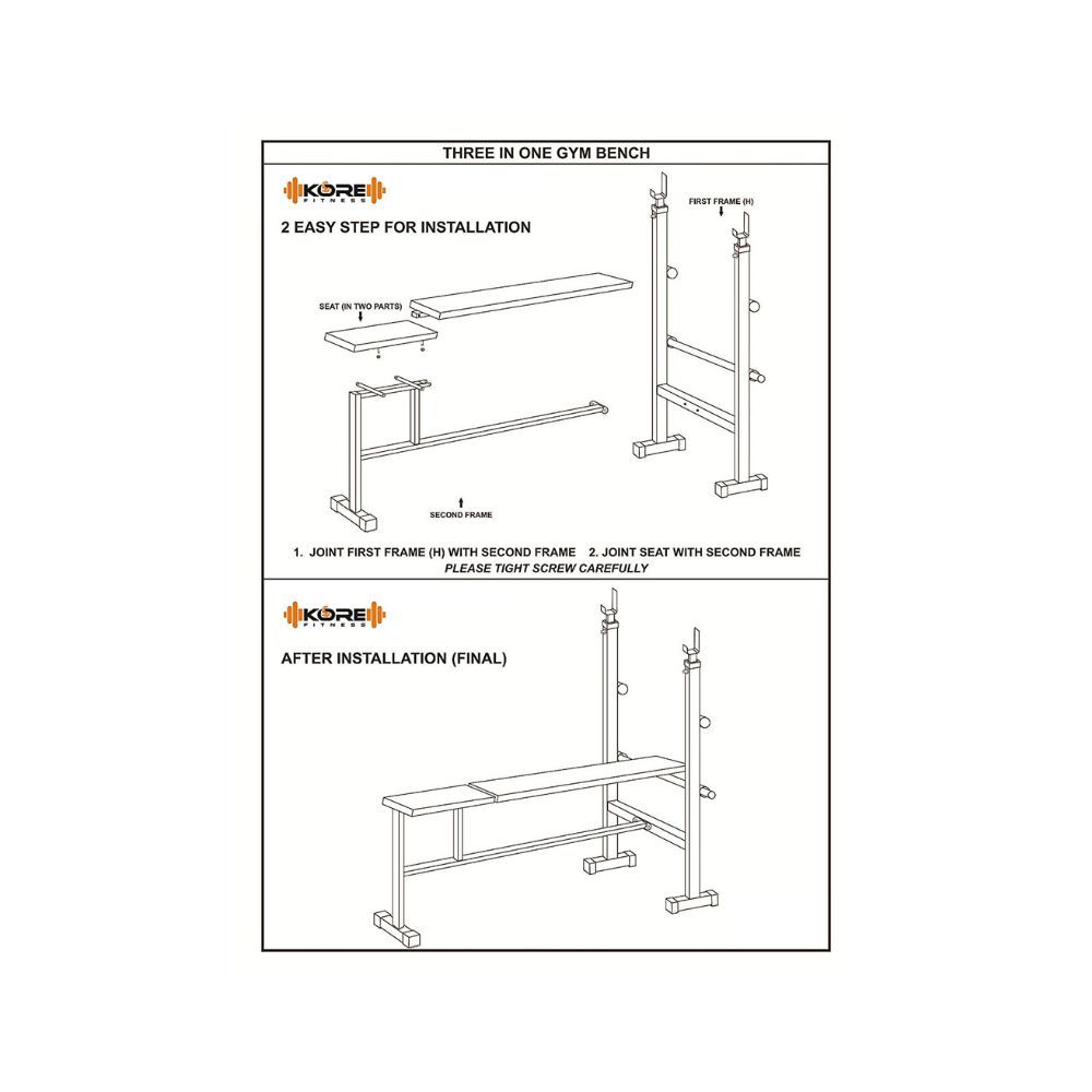 Kore K-3in1-Bench-N1 Decline Gym Bench (Max weight - 200 Kg , Black)