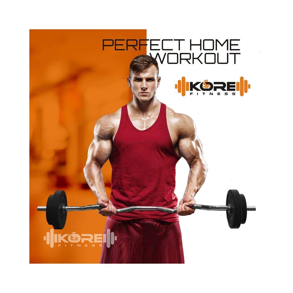 Kore Plastic PVC 50 Kg Home Gym Set with One 5 ft Plain + One 3 ft Curl Rod and One Pair Dumbbell Rods