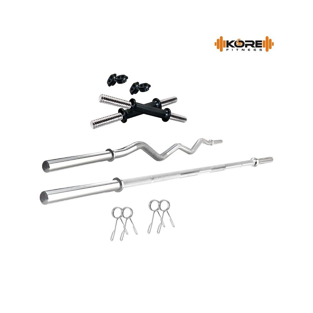 Kore Plastic PVC 50 Kg Home Gym Set with One 5 ft Plain + One 3 ft Curl Rod and One Pair Dumbbell Rods