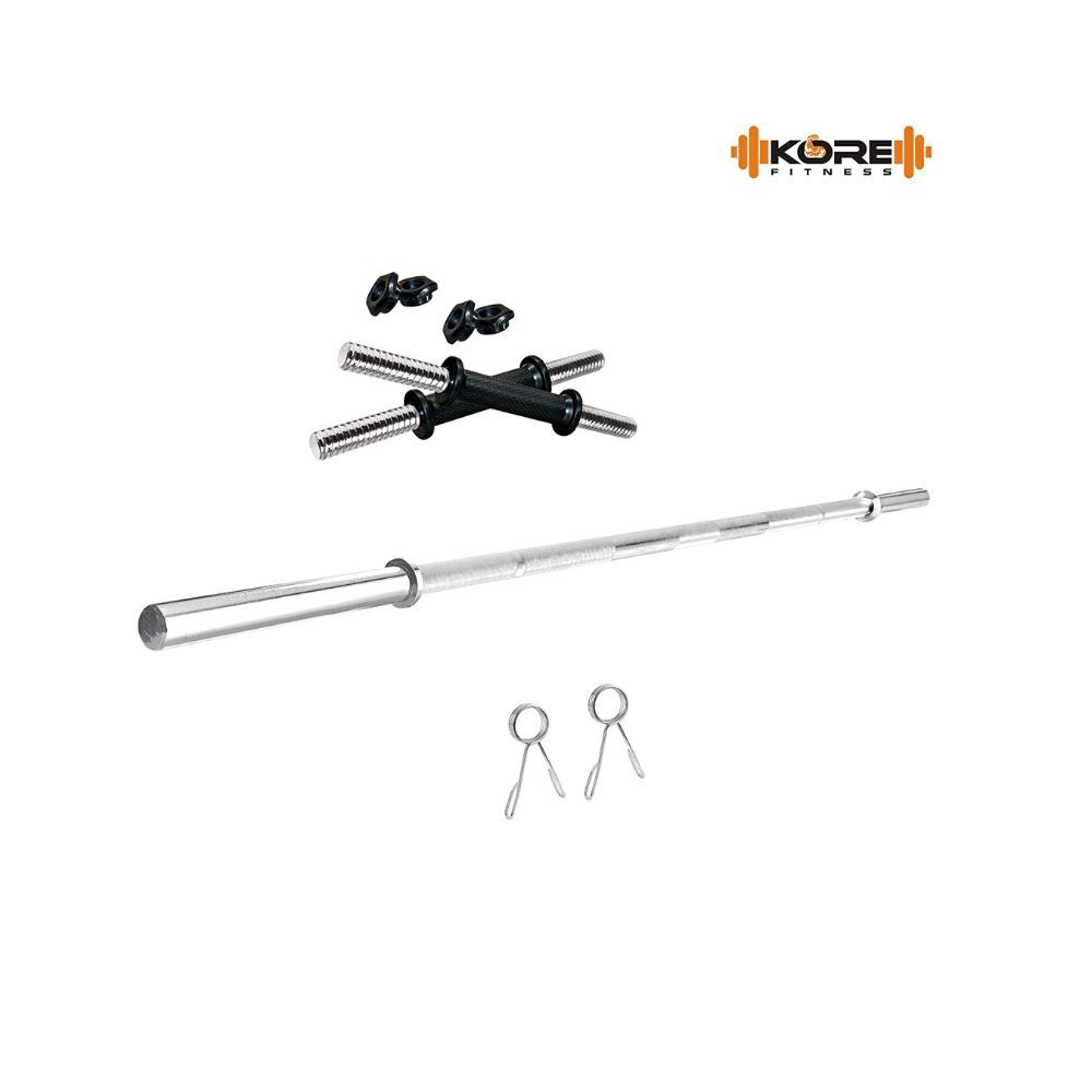 Kore PVC 10-50 Kg Home Gym Set with One 4 Ft Plain and One Pair Dumbbell Rods with Gym Accessories