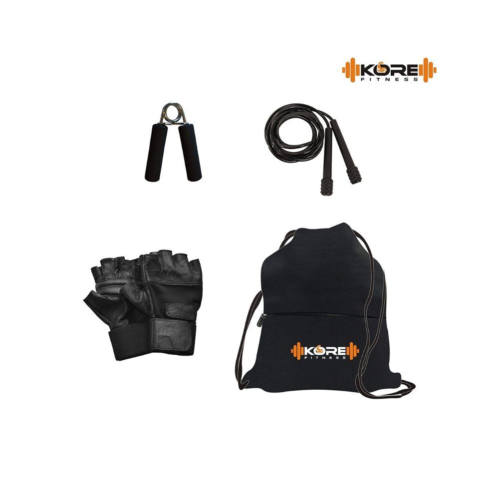 Kore PVC 10-50 Kg Home Gym Set with One 4 Ft Plain and One Pair Dumbbell Rods with Gym Accessories