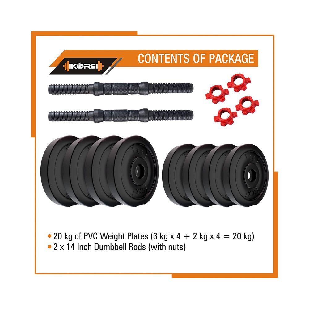 Kore PVC DM 4-40 Kg (Black/Black-Red/3 IN 1 Convertible) Dumbbells Set