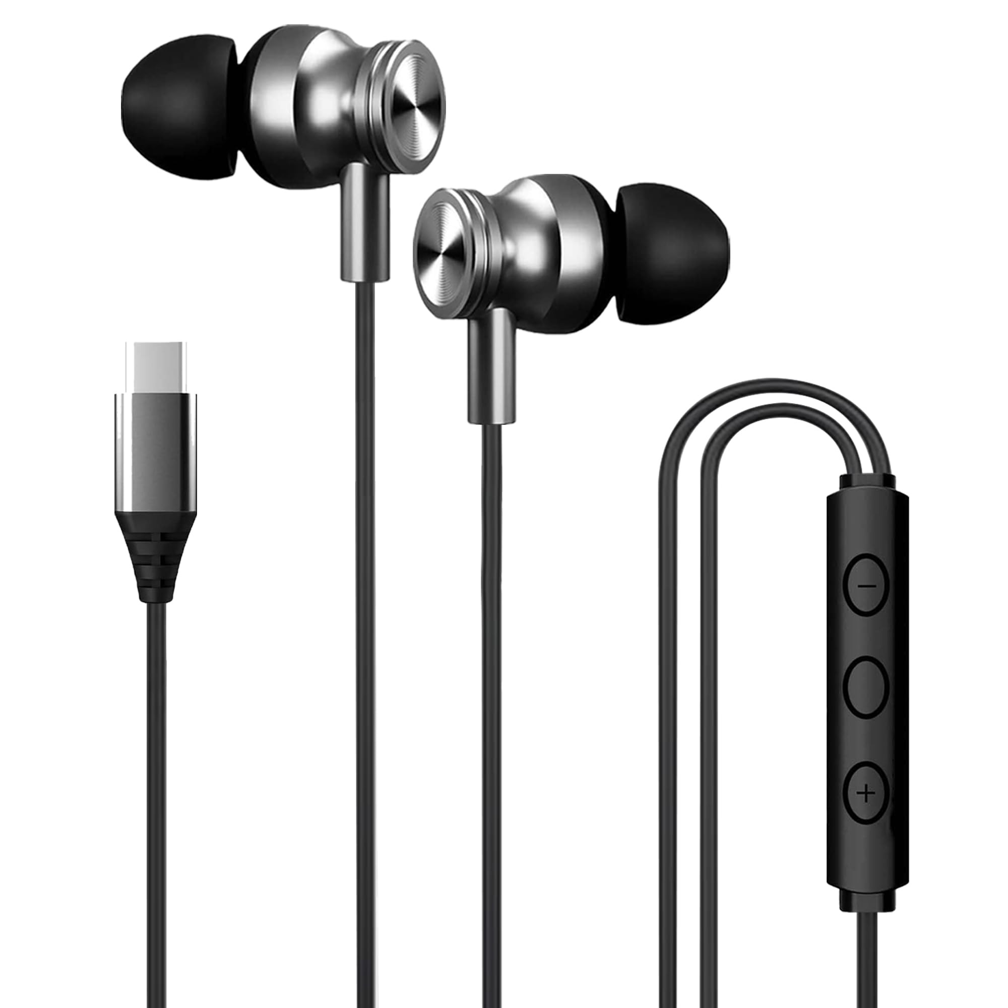 Kratos C Type Earphones Wired 13mm Bass Drivers Earphone Inline Control Type c Headphones with Mic IPX5 Water Resistant Comfort Fit Type c Earphone with Volume Control Metallic c pin Earphones