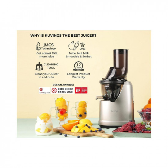 Kuvings B1700 Dark Silver Professional Cold Press Whole Slow Juicer with Smoothie & Sorbet Attachments Included 12 Years Warranty All-in-1 Fruit & Vegetable Juicer