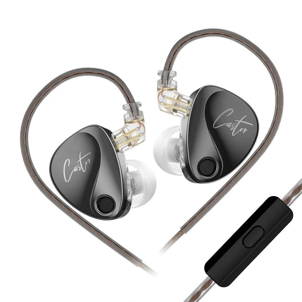 KZ Castor Wired IEM Earphone with Mic 10mm Dual Magnetic  8mm Dynamic Driver Harman Target with Improved Bass in Ear Monitor 4 Tuning Switches 2Pin Detachable Cable