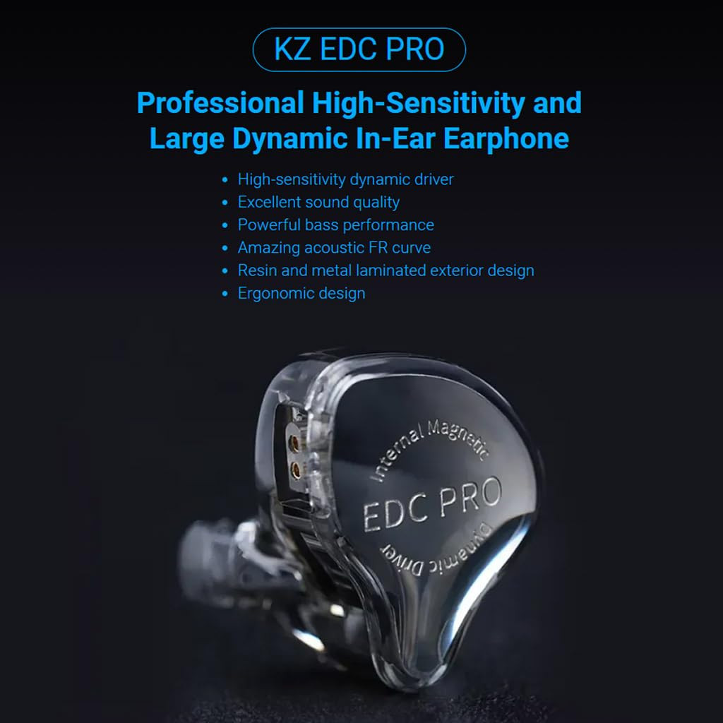 KZ EDC PRO IEM Wired Earphone HiFi Dynamic Driver DD IEM High-Functioning Silver-Plated OFC Cable 075mm Detachable Cable 35mm Plug for Audiophiles  Musicians Black