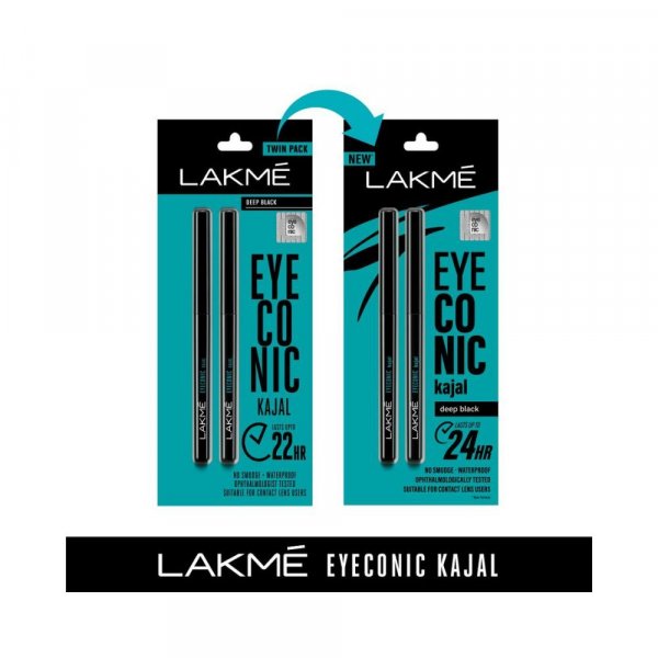 LAKME Eyeconic Kajal - Twin Pack, 0.35g + 0.35g, Black Matte Finish